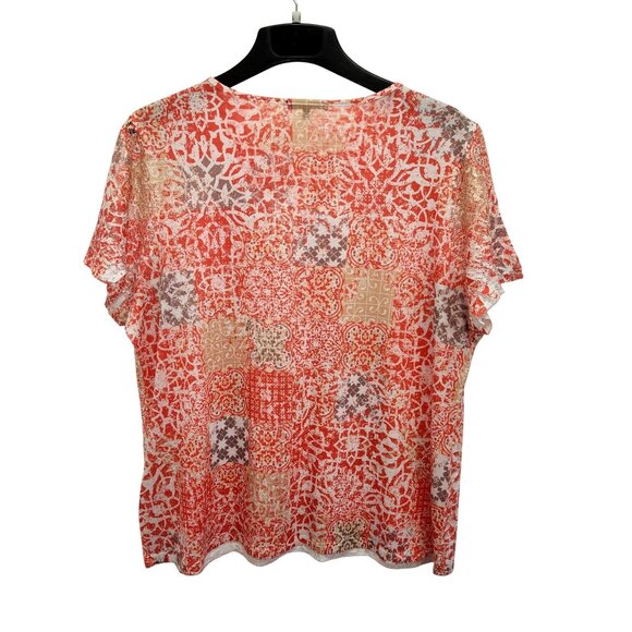 Nappa Valley Womens Plus 1X Coaral Geometric Print Short Sleeve Pullover 4173 - Picture 2 of 8